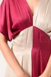 Neora By Nehal Chopra_Beige Sustainable Silk V Neck Panelled Dress _at_Aza_Fashions