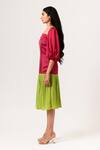 Neora By Nehal Chopra_Maroon Sustainable Silk Square Neck Balloon Sleeve Dress _Online_at_Aza_Fashions