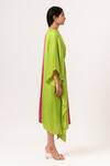 Neora By Nehal Chopra_Green Sustainable Silk V Neck Color Block Kaftan _Online_at_Aza_Fashions