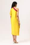 Shop Neora By Nehal Chopra Yellow Sustainable Silk One Shoulder Draped Dress at Aza Fashions Shop_Neora By Nehal Chopra_Yellow Sustainable Silk One Shoulder Draped Dress _at_Aza_Fashions
