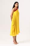 Neora By Nehal Chopra Yellow Sustainable Silk One Shoulder Draped Dress Online at Aza Fashions Neora By Nehal Chopra_Yellow Sustainable Silk One Shoulder Draped Dress _Online_at_Aza_Fashions