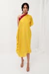Buy Neora By Nehal Chopra Yellow Sustainable Silk One Shoulder Draped Dress Online at Aza Fashions Buy_Neora By Nehal Chopra_Yellow Sustainable Silk One Shoulder Draped Dress _Online_at_Aza_Fashions