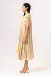 Shop_Neora By Nehal Chopra_Beige Sustainable Silk V Neck Color Block Dress _Online_at_Aza_Fashions