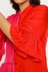Neora By Nehal Chopra_Red Sustainable Silk Mandarin Collar Color Block Dress _at_Aza_Fashions