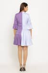 Shop_Neora By Nehal Chopra_Purple Sustainable Silk Mandarin Collar Color Block Gathered Dress _at_Aza_Fashions