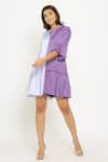 Shop_Neora By Nehal Chopra_Purple Sustainable Silk Mandarin Collar Color Block Gathered Dress _Online_at_Aza_Fashions