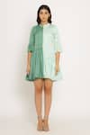 Shop Neora By Nehal Chopra Green Sustainable Silk Mandarin Collar Color Block Dress at Aza Fashions Shop_Neora By Nehal Chopra_Green Sustainable Silk Mandarin Collar Color Block Dress _at_Aza_Fashions