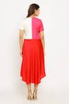 Shop_Neora By Nehal Chopra_Red Sustainable Silk Plain V Neck Asymmetric Color Block Dress  _at_Aza_Fashions