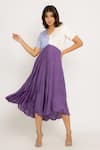 Buy Neora By Nehal Chopra Purple Sustainable Silk V Neck Color Block Asymmetric Dress at Aza Fashions Buy_Neora By Nehal Chopra_Purple Sustainable Silk V Neck Color Block Asymmetric Dress _at_Aza_Fashions