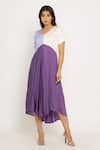 Shop Neora By Nehal Chopra Purple Sustainable Silk V Neck Color Block Asymmetric Dress Online at Aza Fashions Shop_Neora By Nehal Chopra_Purple Sustainable Silk V Neck Color Block Asymmetric Dress _Online_at_Aza_Fashions