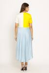 Shop_Neora By Nehal Chopra_Blue Sustainable Silk V Neck Color Block Dress _at_Aza_Fashions