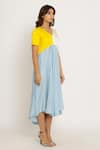 Neora By Nehal Chopra_Blue Sustainable Silk V Neck Color Block Dress _Online_at_Aza_Fashions
