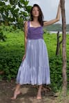 Buy_Neora By Nehal Chopra_Purple Sustainable Silk Square Neck Color Block Tiered Dress _at_Aza_Fashions