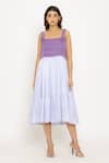 Neora By Nehal Chopra Purple Sustainable Silk Square Neck Color Block Tiered Dress Online at Aza Fashions Neora By Nehal Chopra_Purple Sustainable Silk Square Neck Color Block Tiered Dress _Online_at_Aza_Fashions