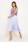 Shop Neora By Nehal Chopra Purple Sustainable Silk Square Neck Color Block Tiered Dress Online at Aza Fashions Shop_Neora By Nehal Chopra_Purple Sustainable Silk Square Neck Color Block Tiered Dress _Online_at_Aza_Fashions