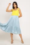 Buy_Neora By Nehal Chopra_Blue Sustainable Silk Plain Square Neck Color Block Gathered Dress  _Online_at_Aza_Fashions