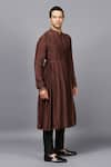 Buy_Seven_Brown Cotton Silk Pleated Kurta Set _at_Aza_Fashions