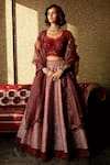 Buy_Jade by Monica and Karishma_Red Dupatta Organza V Neck Embroidered Bridal Lehenga Set _at_Aza_Fashions