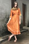 Shop_I am Design_Orange Satin Linen Round Silk Embellished Kurta And Pant Set _at_Aza_Fashions