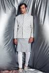 Buy_Dev R Nil_White Silk Embroidered Bandhgala And Kurta Set_at_Aza_Fashions
