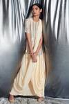 Buy_Dev R Nil_Beige Georgette Embroidery Round Pre-draped Saree And Jacket Set_at_Aza_Fashions