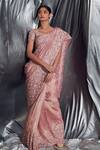 Shop_Dev R Nil_Pink Tissue Floral Embroidered Saree_at_Aza_Fashions