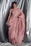 Buy_Dev R Nil_Pink Tissue Floral Embroidered Saree_at_Aza_Fashions