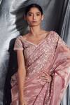 Shop_Dev R Nil_Pink Tissue Floral Embroidered Saree_Online_at_Aza_Fashions