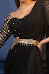 Shop_PARUL GANDHI_Black Lycra Embroidery Sweetheart Neck Ruffle Saree With Blouse _at_Aza_Fashions
