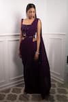 PARUL GANDHI_Purple Lycra Embroidery Square Neck Pre-draped Saree Set _Online_at_Aza_Fashions