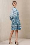 Buy_Ritu Kumar_Blue Sushi Voile Band Collar Floral Print Short Dress_Online_at_Aza_Fashions