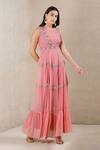 Buy_Ritu Kumar_Pink Dot Net Round Tiered Dress_at_Aza_Fashions