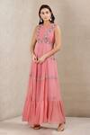 Buy_Ritu Kumar_Pink Dot Net Round Tiered Dress_Online_at_Aza_Fashions