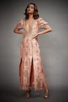 Buy_RI.Ritu Kumar_Peach Polyester Embroidered Slit Dress_at_Aza_Fashions