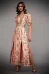 Buy_RI.Ritu Kumar_Peach Polyester Embroidered Slit Gown_Online_at_Aza_Fashions