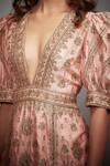 RI.Ritu Kumar_Peach Polyester Embroidered Slit Gown_at_Aza_Fashions