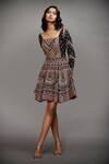 Buy_RI.Ritu Kumar_Black Viscose Embroidered Flared Short Dress_at_Aza_Fashions