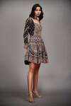 RI.Ritu Kumar_Black Viscose Embroidered Flared Short Dress_Online_at_Aza_Fashions