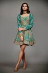 Buy_RI.Ritu Kumar_Green Viscose Embroidery Square Neck Flared Short Dress _at_Aza_Fashions