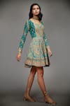 RI.Ritu Kumar_Green Viscose Embroidery Square Neck Flared Short Dress _Online_at_Aza_Fashions