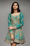 Shop_RI.Ritu Kumar_Green Viscose Embroidered Flared Short Dress_Online_at_Aza_Fashions