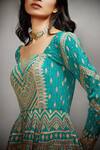 RI.Ritu Kumar_Green Viscose Embroidered Flared Short Dress_at_Aza_Fashions