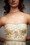 RI.Ritu Kumar_White Silk Lining Viscose Embroidery Sweetheart Neck Flared Bandeau Dress_at_Aza_Fashions