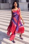 Buy_Ritu Kumar_Pink Viscose Crepe Printed Tie Dye Round Dress _at_Aza_Fashions