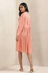 Shop_Ritu Kumar_Peach Viscose Silk Geometric Shirt Collar Printed Dress_at_Aza_Fashions