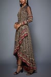 Shop_RI.Ritu Kumar_Beige Viscose Moss Crepe V Neck Printed Asymmetric Dress _Online_at_Aza_Fashions