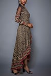 RI.Ritu Kumar_Beige Viscose Moss Crepe V Neck Printed Asymmetric Dress _Online_at_Aza_Fashions