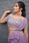 Buy_PARUL GANDHI_Purple Net Embroidery Sweetheart Neck Pre-draped Saree Set _Online_at_Aza_Fashions