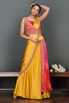 Buy_Onaya_Yellow Satin Embroidery Cutdana Round Pre-draped Saree With Blouse  _at_Aza_Fashions