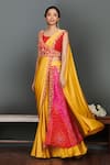 Onaya_Yellow Satin Embroidery Cutdana Round Pre-draped Saree With Blouse  _Online_at_Aza_Fashions